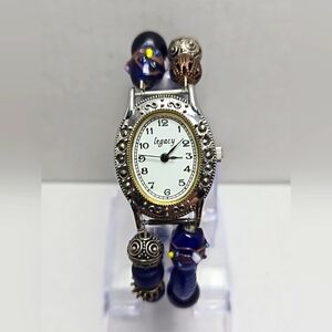 Womens Legacy Watch 23mm Marcaiste Blue Beaded Toggle Bracelet Band New Battery